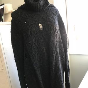 Free People Oversized Distressed Turtleneck